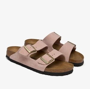 Birkenstock Arizona Suede Leather Sandals in Dusty Pink